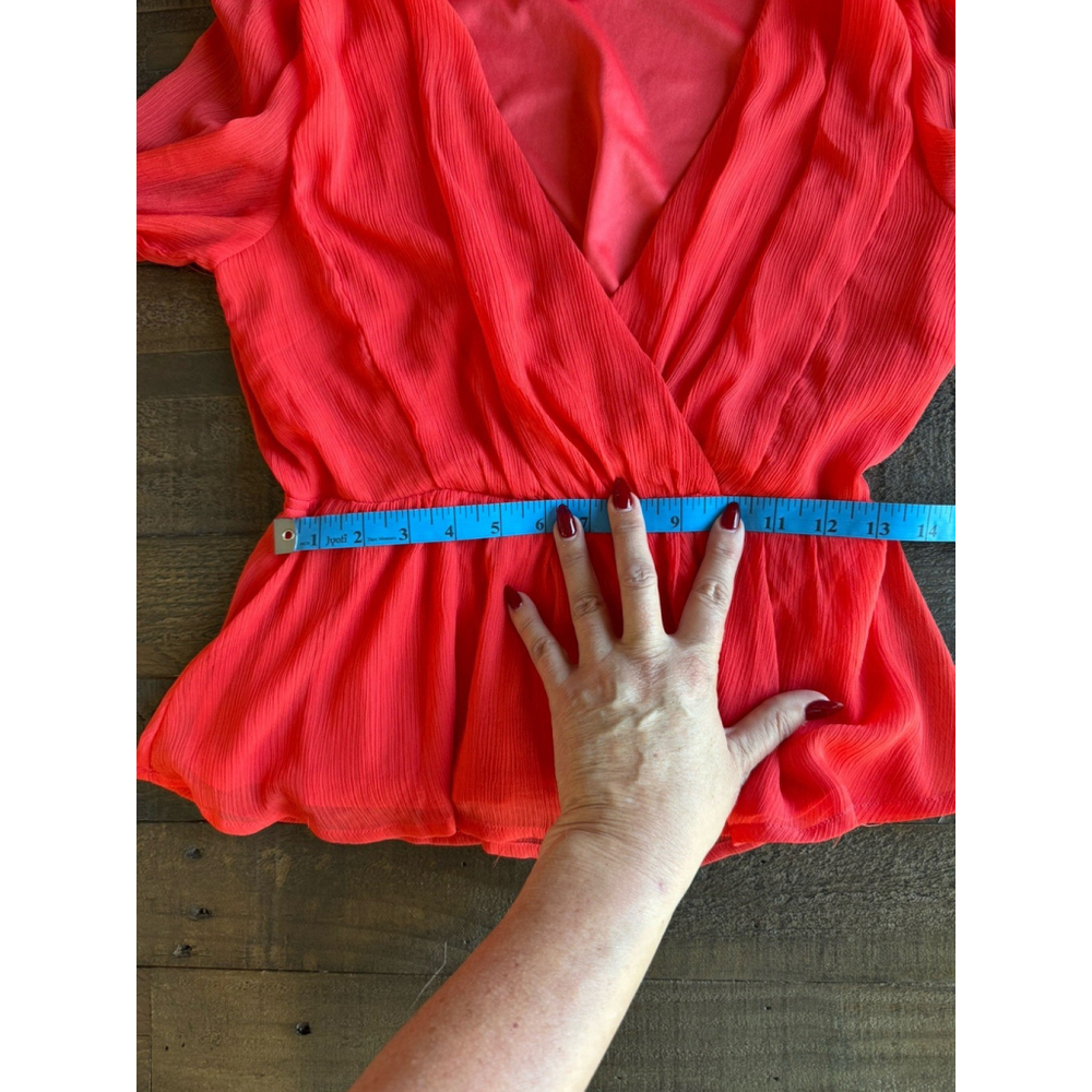Red Chiffon Peplum Blouse S Swift Showgirl Vibes Fall Romantic - Picture 7 of 7